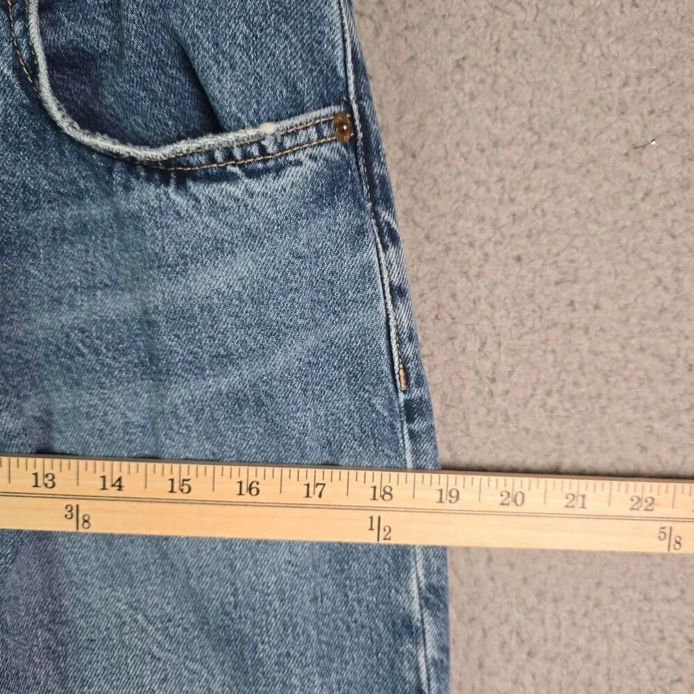 Zara Jeans Medium Blue 8 Straight Leg High Rise 100 Cotton Long Inseam